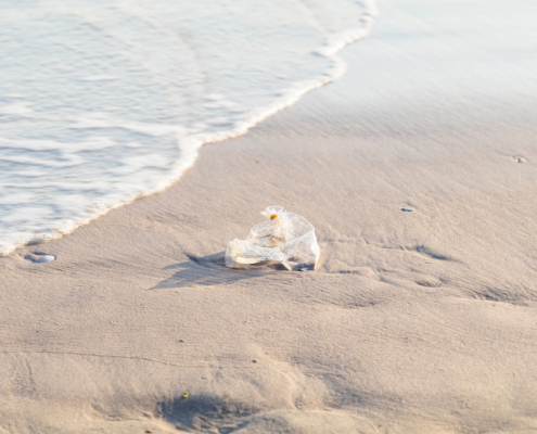 used plastic bag on the beach
